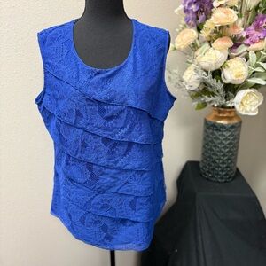 TanJay Royal Blue Lace Tiered Sleeveless Blouse – Women’s Size Large